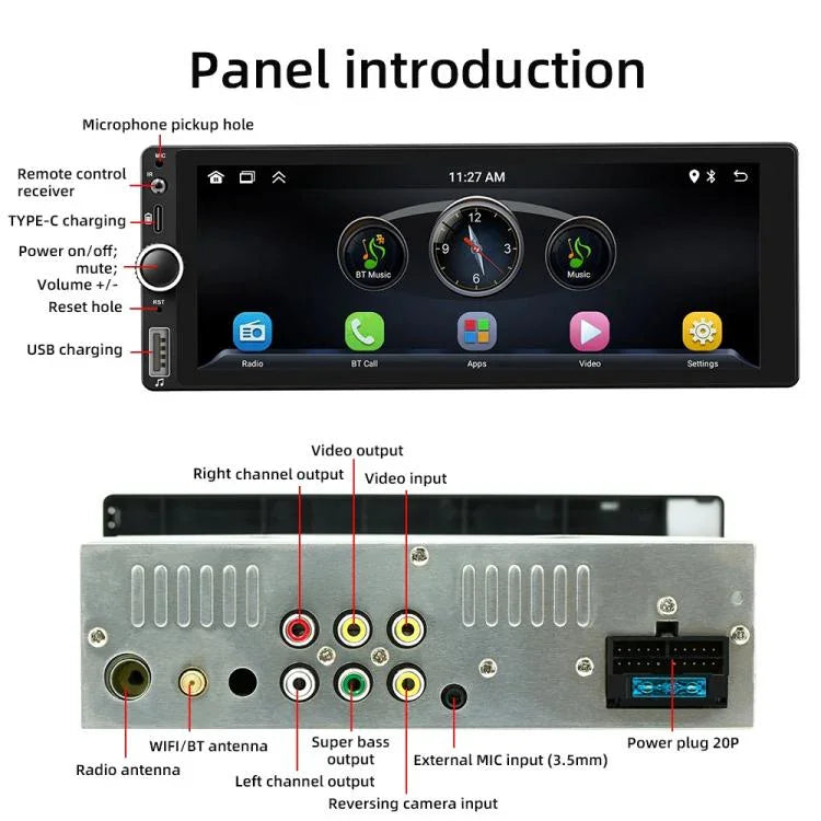 F6021 Lecteur MP5 de voiture 1 Din avec écran IPS de 6,86 pouces, compatible CarPlay et Android Auto, F6021