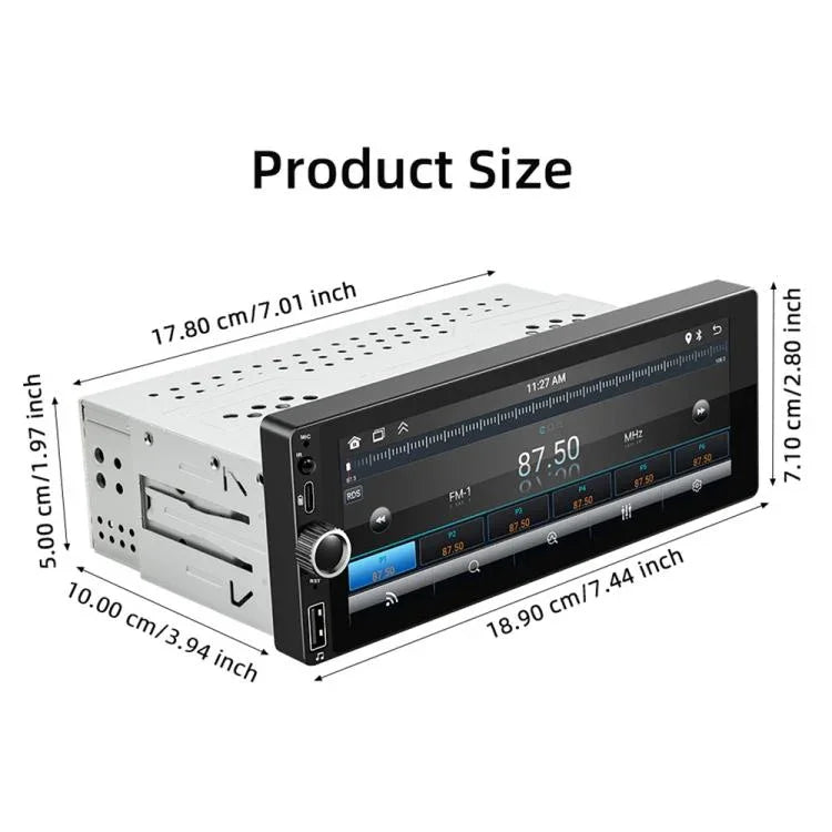 F6021 Lecteur MP5 de voiture 1 Din avec écran IPS de 6,86 pouces, compatible CarPlay et Android Auto, F6021