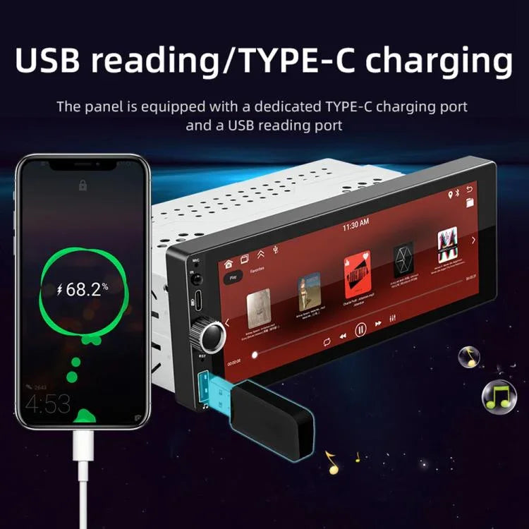 F6021 Lecteur MP5 de voiture 1 Din avec écran IPS de 6,86 pouces, compatible CarPlay et Android Auto, F6021