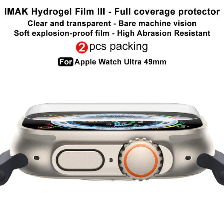 Lot de 2 films protecteurs d'écran incurvés en hydrogel imak pour Apple Watch Ultra 1/2/3 49 mm