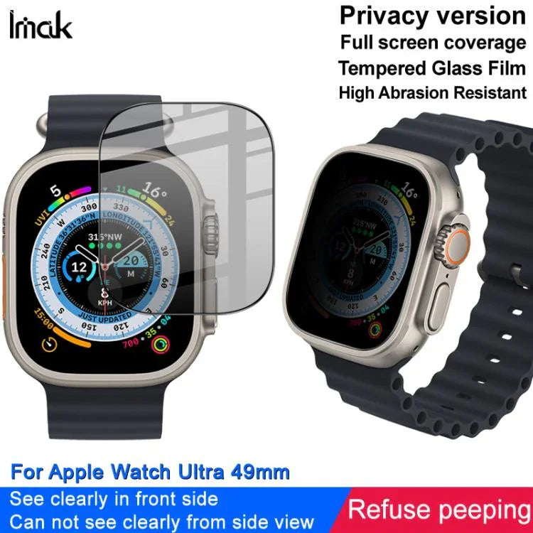 Film protecteur d'écran en verre trempé HD imak pour Apple Watch Ultra 1/2/3 49 mm, offrant une confidentialité totale.