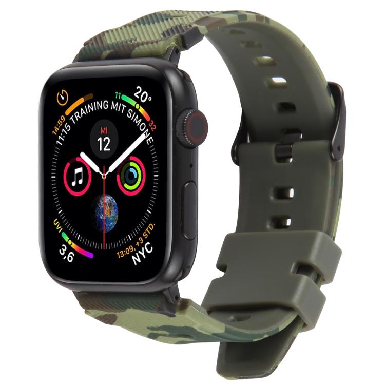Bracelet de montre en silicone xDfind noir à motif camouflage, compatible avec Apple Watch 42/44/45/46/49 mm et Apple Watch 38/40/41/S10 42 mm.