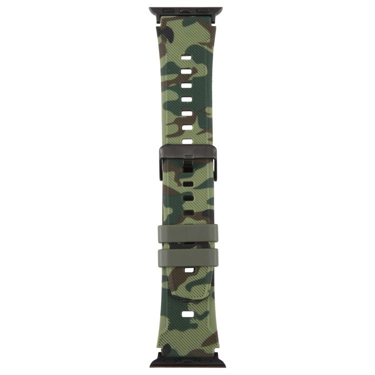 Bracelet de montre en silicone xDfind noir à motif camouflage, compatible avec Apple Watch 42/44/45/46/49 mm et Apple Watch 38/40/41/S10 42 mm.