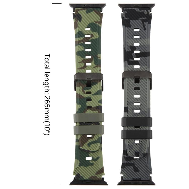 Bracelet de montre en silicone xDfind noir à motif camouflage, compatible avec Apple Watch 42/44/45/46/49 mm et Apple Watch 38/40/41/S10 42 mm.