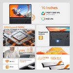 Ordinateur portable GXMO T160 16 pouces Windows 11, 16GB+512GB, processeur AMD Ryzen 5 7430U Hexa Core, prise EU, prise US, prise UK, prise AU