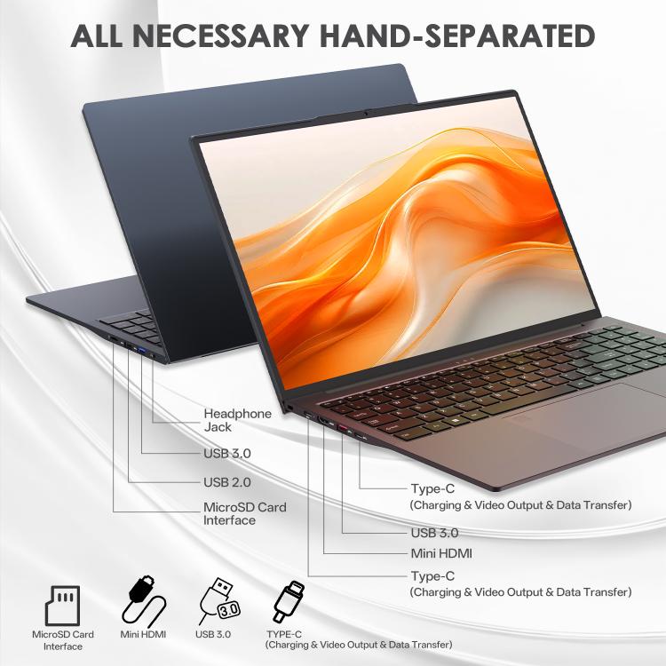 Ordinateur portable GXMO T160 16 pouces Windows 11, 16GB+512GB, processeur AMD Ryzen 5 7430U Hexa Core, prise EU, prise US, prise UK, prise AU