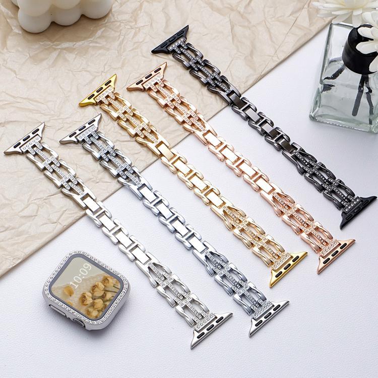 Bracelet de montre xDfind Flowing Swirls en métal serti de diamants, compatible avec Apple Watch 42/44/45/46/49 mm et Apple Watch 38/40/41/S11 42 mm.