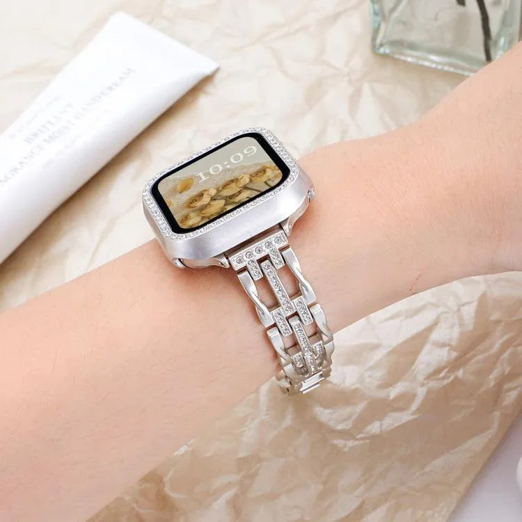 Bracelet de montre xDfind Flowing Swirls en métal serti de diamants, compatible avec Apple Watch 42/44/45/46/49 mm et Apple Watch 38/40/41/S11 42 mm.