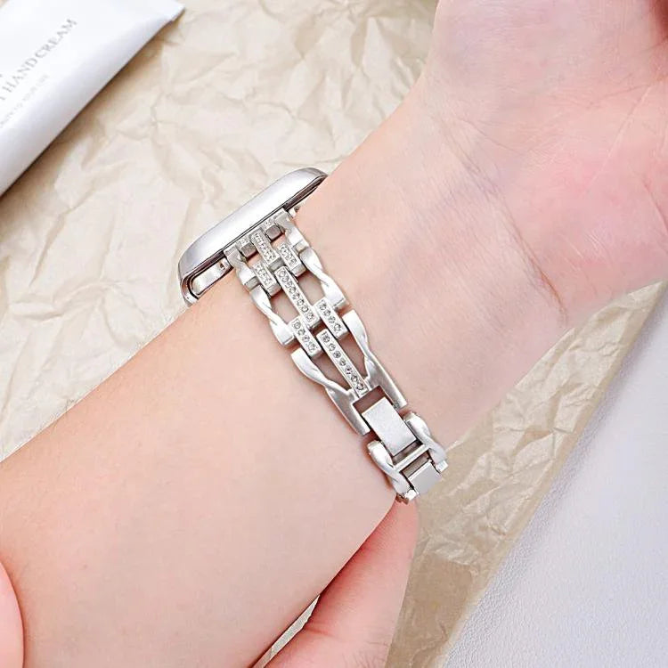 Bracelet de montre xDfind Flowing Swirls en métal serti de diamants, compatible avec Apple Watch 42/44/45/46/49 mm et Apple Watch 38/40/41/S11 42 mm.