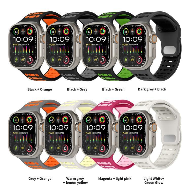 Bracelet de montre sport respirant en silicone bicolore xDfind, pour Apple Watch 46 mm / 49 mm / 45 mm / 44 mm