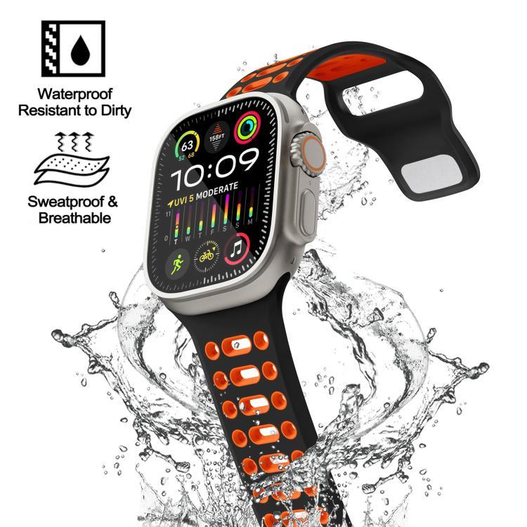 Bracelet de montre sport respirant en silicone bicolore xDfind, pour Apple Watch 46 mm / 49 mm / 45 mm / 44 mm