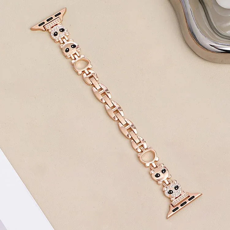 Bracelet de montre xDfind en métal à motif diamant en forme de panda roux, compatible avec Apple Watch 42/44/45/46/49 mm et Apple Watch 38/40/41/S11 42 mm.