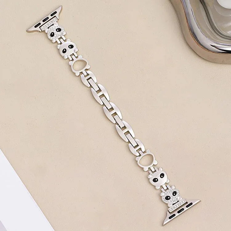 Bracelet de montre xDfind en métal à motif diamant en forme de panda roux, compatible avec Apple Watch 42/44/45/46/49 mm et Apple Watch 38/40/41/S11 42 mm.