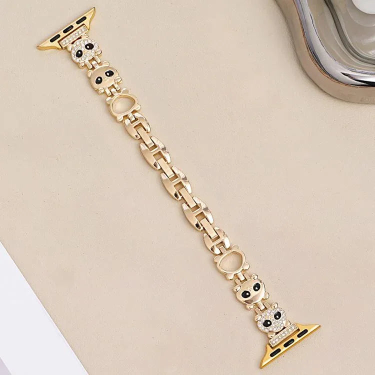 Bracelet de montre xDfind en métal à motif diamant en forme de panda roux, compatible avec Apple Watch 42/44/45/46/49 mm et Apple Watch 38/40/41/S11 42 mm.