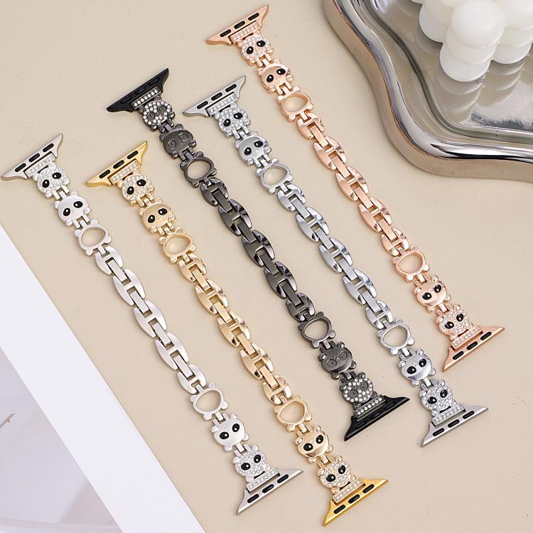 Bracelet de montre xDfind en métal à motif diamant en forme de panda roux, compatible avec Apple Watch 42/44/45/46/49 mm et Apple Watch 38/40/41/S11 42 mm.
