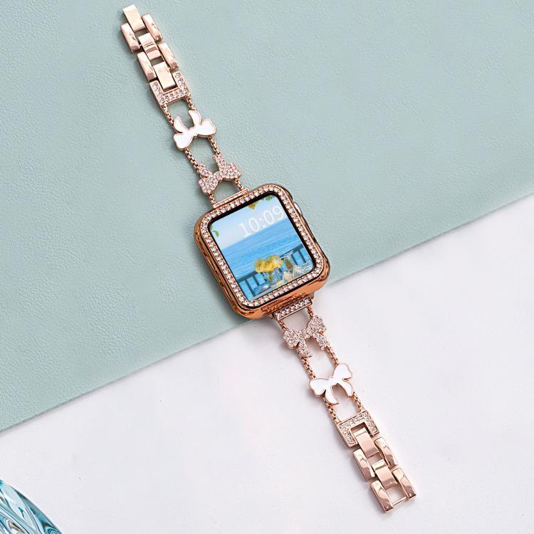 Bracelet de montre xDfind à nœud papillon et chaîne en métal serti de diamants, compatible avec Apple Watch 42/44/45/46/49 mm et Apple Watch 38/40/41/S11 42 mm.