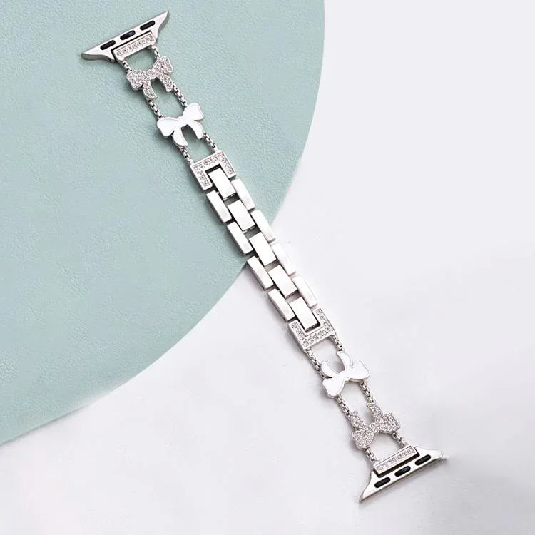 Bracelet de montre xDfind à nœud papillon et chaîne en métal serti de diamants, compatible avec Apple Watch 42/44/45/46/49 mm et Apple Watch 38/40/41/S11 42 mm.