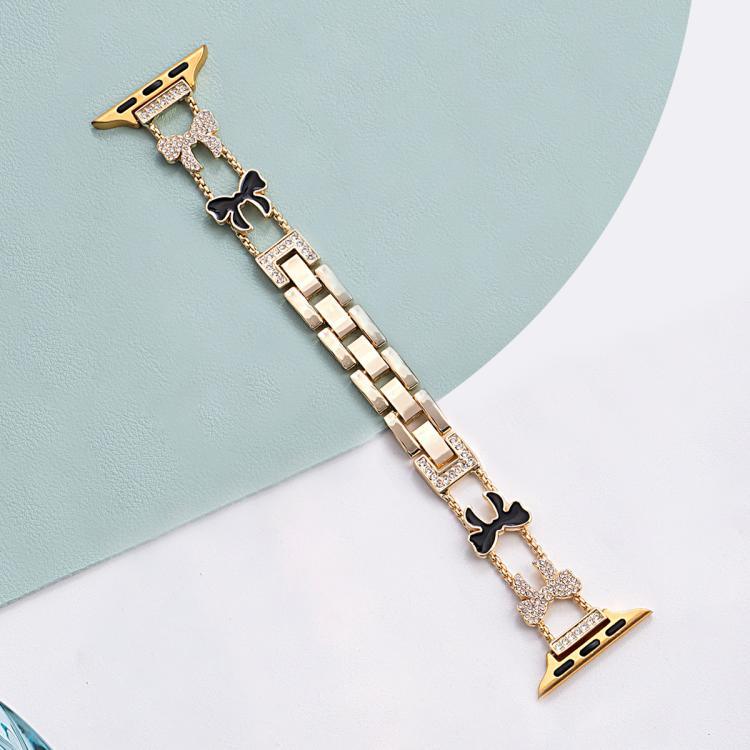 Bracelet de montre xDfind à nœud papillon et chaîne en métal serti de diamants, compatible avec Apple Watch 42/44/45/46/49 mm et Apple Watch 38/40/41/S11 42 mm.