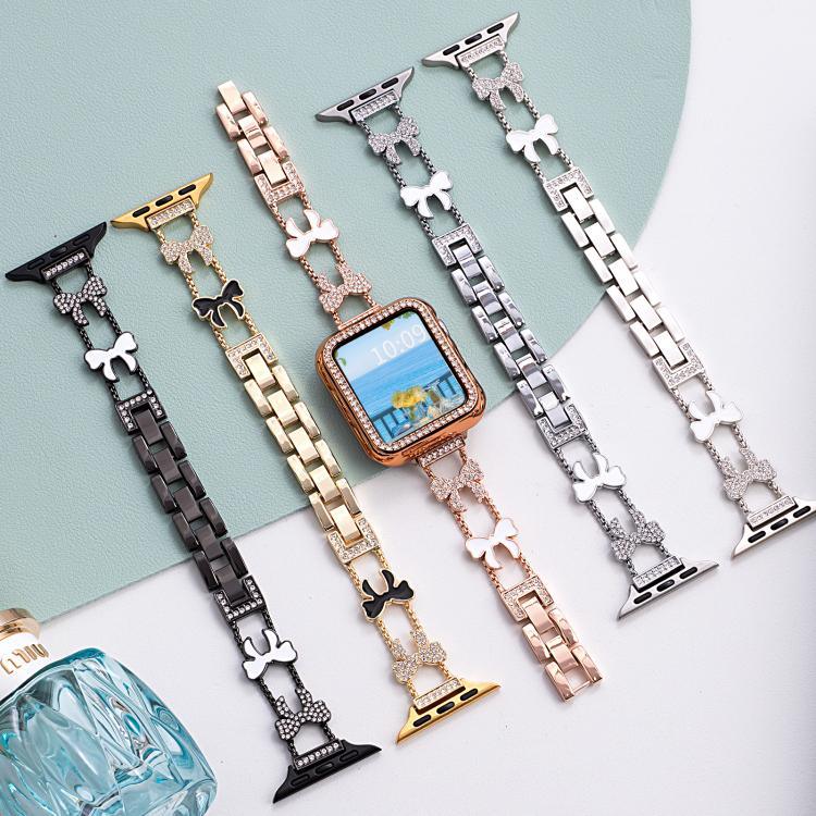 Bracelet de montre xDfind à nœud papillon et chaîne en métal serti de diamants, compatible avec Apple Watch 42/44/45/46/49 mm et Apple Watch 38/40/41/S11 42 mm.