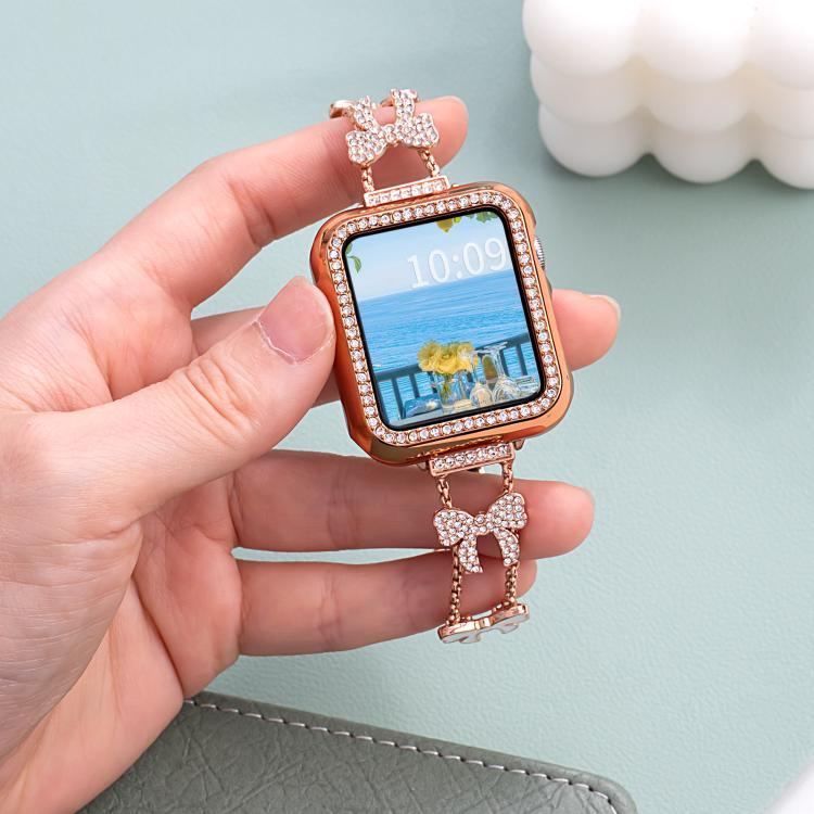 Bracelet de montre xDfind à nœud papillon et chaîne en métal serti de diamants, compatible avec Apple Watch 42/44/45/46/49 mm et Apple Watch 38/40/41/S11 42 mm.