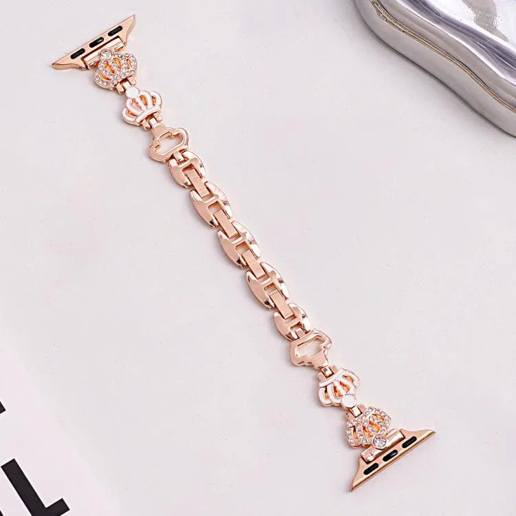 Bracelet de montre xDfind Crown Chain en métal et diamants, compatible avec Apple Watch 42/44/45/46/49 mm et Apple Watch 38/40/41/S11 42 mm.