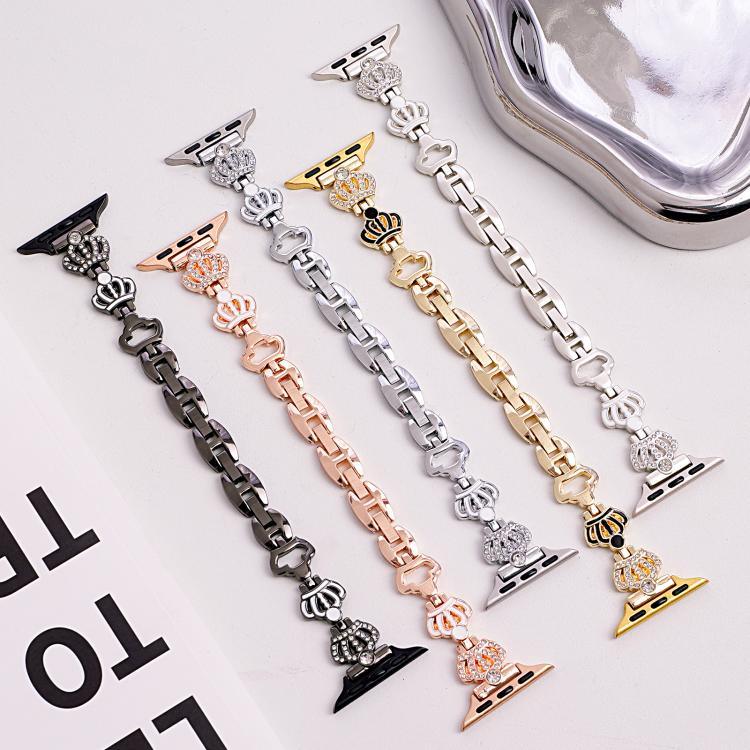 Bracelet de montre xDfind Crown Chain en métal et diamants, compatible avec Apple Watch 42/44/45/46/49 mm et Apple Watch 38/40/41/S11 42 mm.