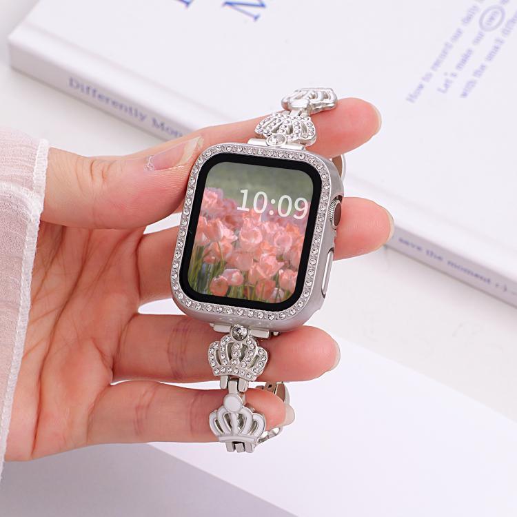 Bracelet de montre xDfind Crown Chain en métal et diamants, compatible avec Apple Watch 42/44/45/46/49 mm et Apple Watch 38/40/41/S11 42 mm.