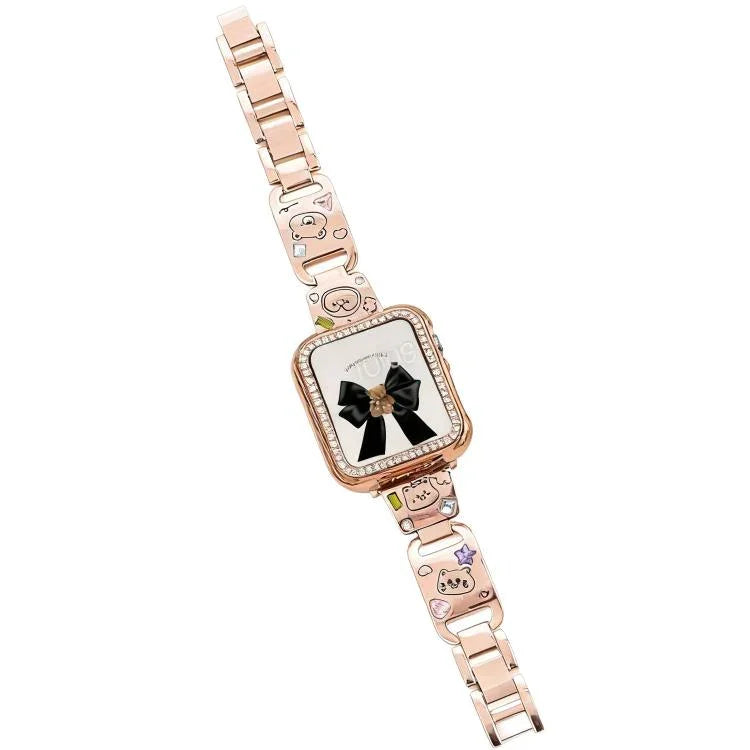 Bracelet de montre xDfind Happy Zoo en métal et diamants, compatible avec Apple Watch 42/44/45/46/49 mm et Apple Watch 38/40/41/S11 42 mm.