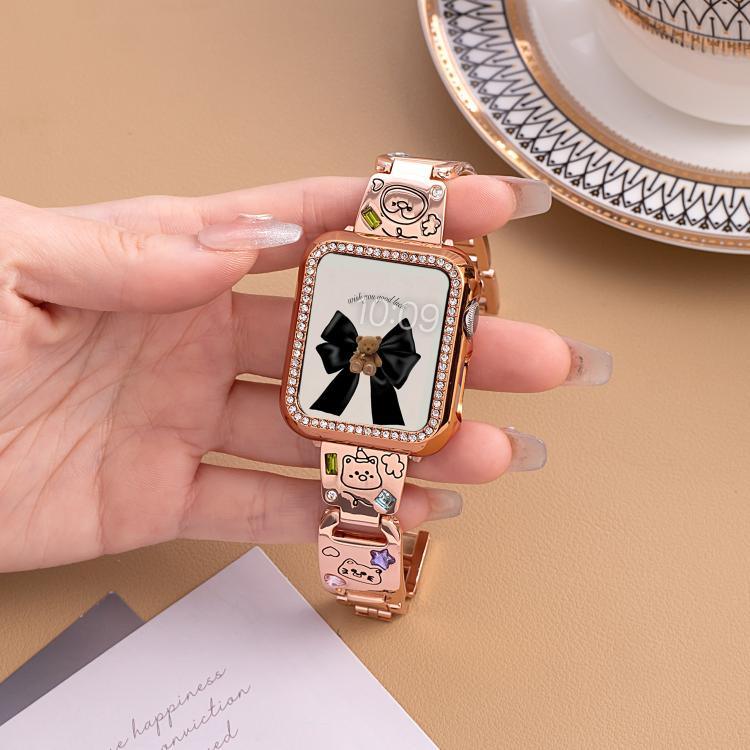 Bracelet de montre xDfind Happy Zoo en métal et diamants, compatible avec Apple Watch 42/44/45/46/49 mm et Apple Watch 38/40/41/S11 42 mm.