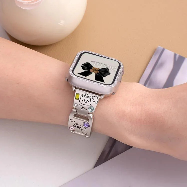 Bracelet de montre xDfind Happy Zoo en métal et diamants, compatible avec Apple Watch 42/44/45/46/49 mm et Apple Watch 38/40/41/S11 42 mm.