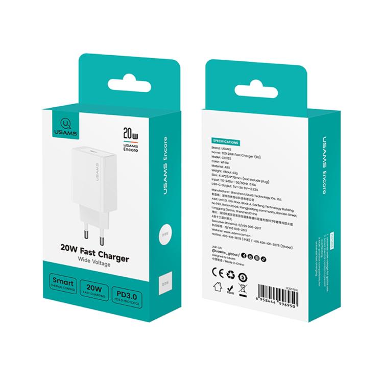Chargeur rapide à port unique USAMS CC325 T69 PD 20W USB-C / Type-C, CC325