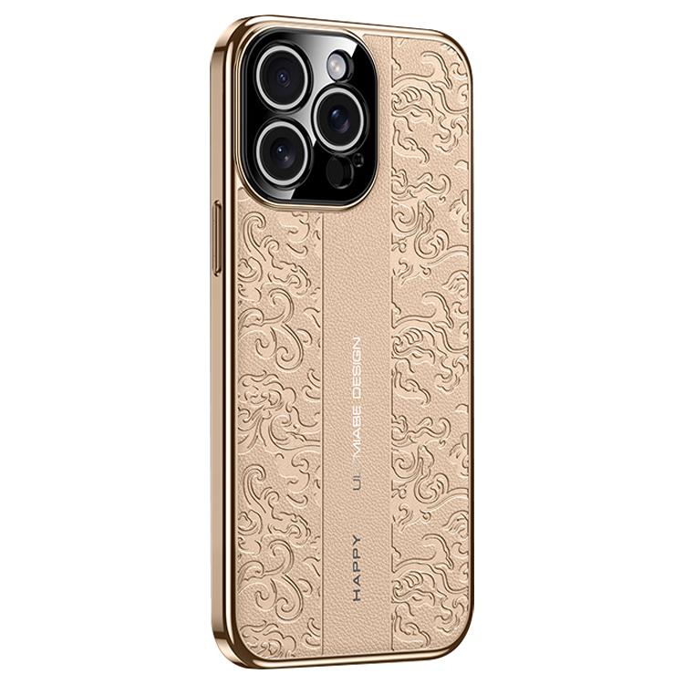 Coque de téléphone PC en cuir uni motif dragon nuage, pour iPhone 14 Pro Max