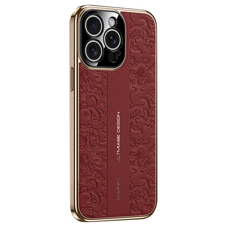 Coque de téléphone PC en cuir uni motif dragon nuage, pour iPhone 14 Pro Max