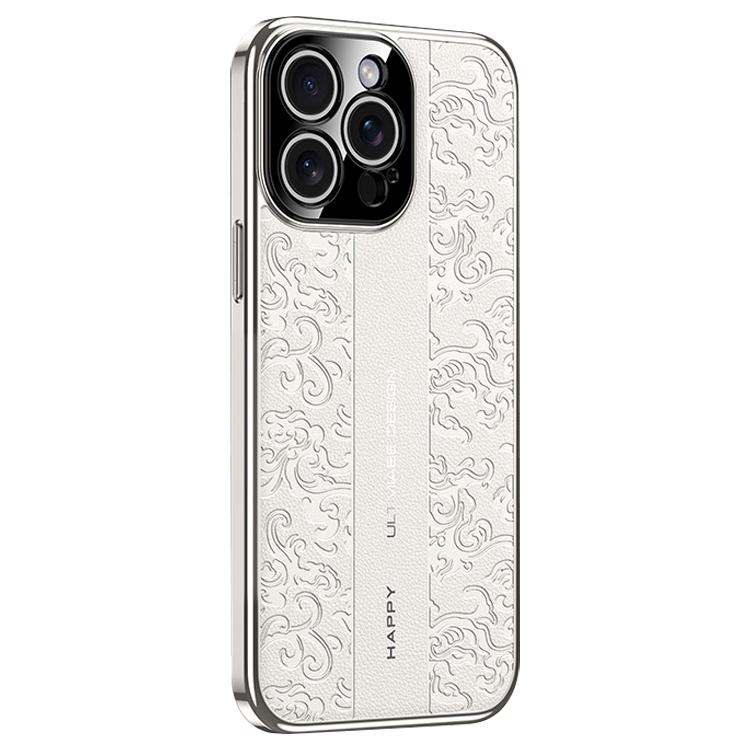 Coque de téléphone PC en cuir uni motif dragon nuage, pour iPhone 14 Pro Max