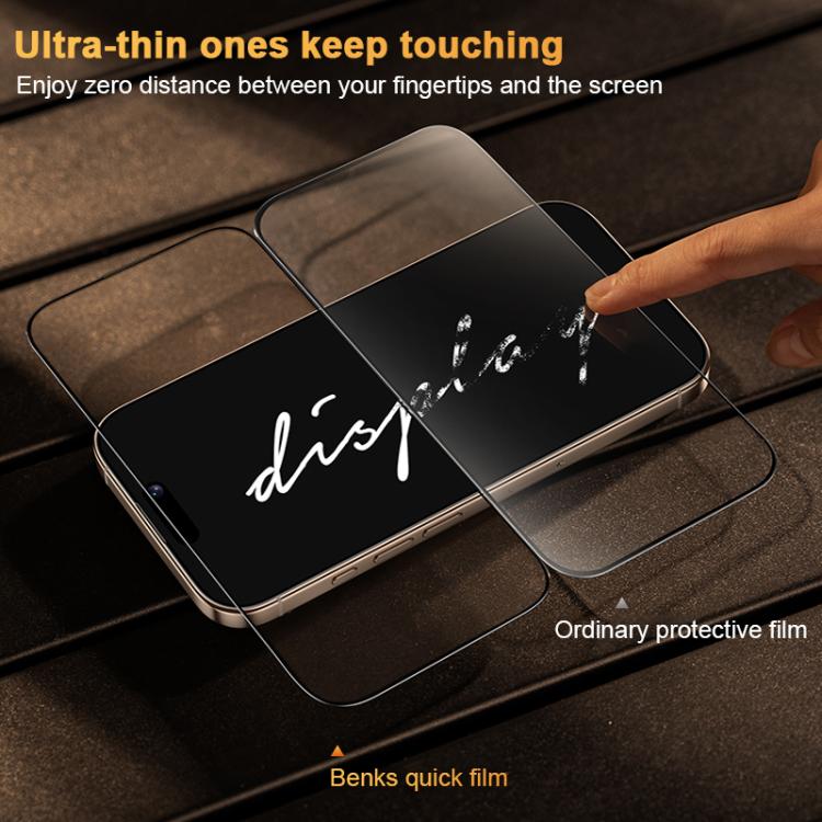 Film en verre trempé de confidentialité Benks King Kong Corning Hot-bend Full-glue (version à installation rapide), pour iPhone 17 Pro Max, pour iPhone 17 Pro