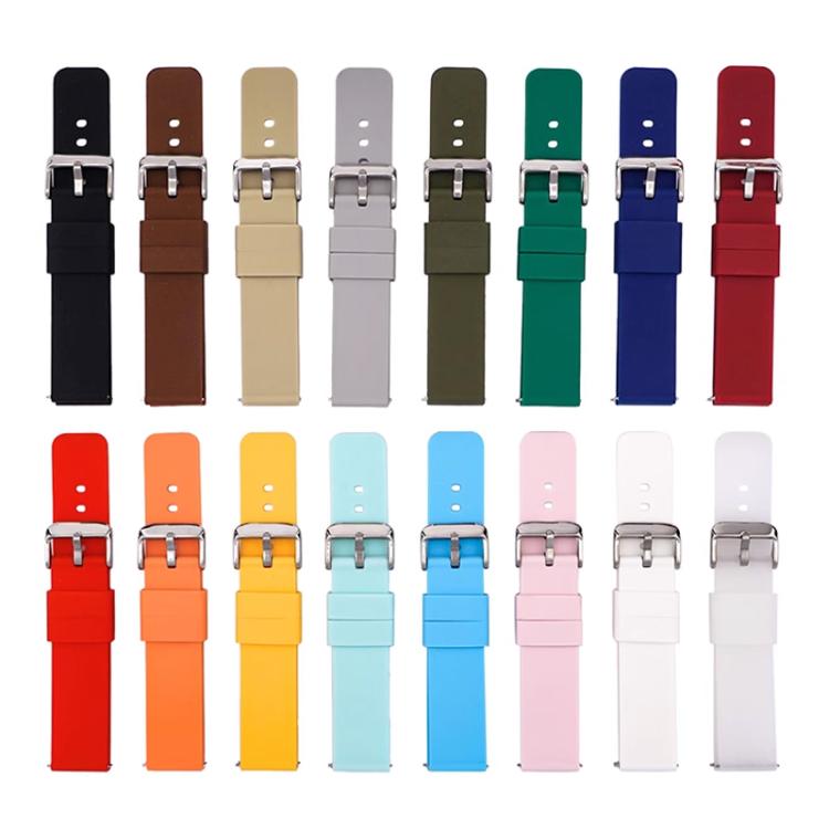 Stainless Steel Silver Pin Buckle Solid Color Silicone Waterproof Watch Band, 20mm, 21mm, 22mm