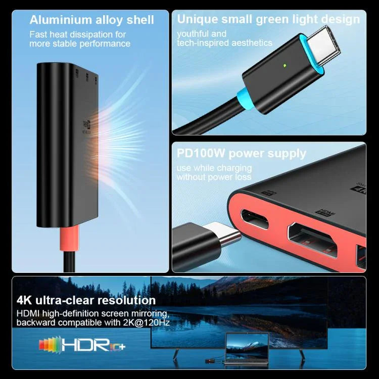 Station d’accueil de bureau 3 en 1 Type-C vers HDMI + USB 3.0 + port de charge Type-C PD, pour Nintendo Switch