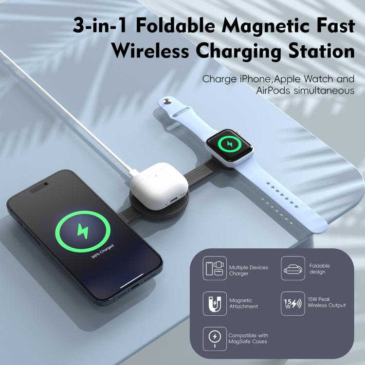 Chargeur sans fil magnétique pliable 3 en 1 U50 15 W