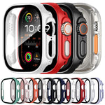 Protection d'écran xDfind en verre trempé avec boîtier en polycarbonate intégré, compatible avec Apple Watch Ultra 3/2/1 49 mm, Apple Watch Series 9/8/7 45 mm, Apple Watch Series 9/8/7 41 mm et Apple Watch Series 3/2/1 38 mm.
