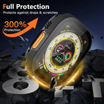 Protection d'écran xDfind en verre trempé avec boîtier en polycarbonate intégré, compatible avec Apple Watch Ultra 3/2/1 49 mm, Apple Watch Series 9/8/7 45 mm, Apple Watch Series 9/8/7 41 mm et Apple Watch Series 3/2/1 38 mm.