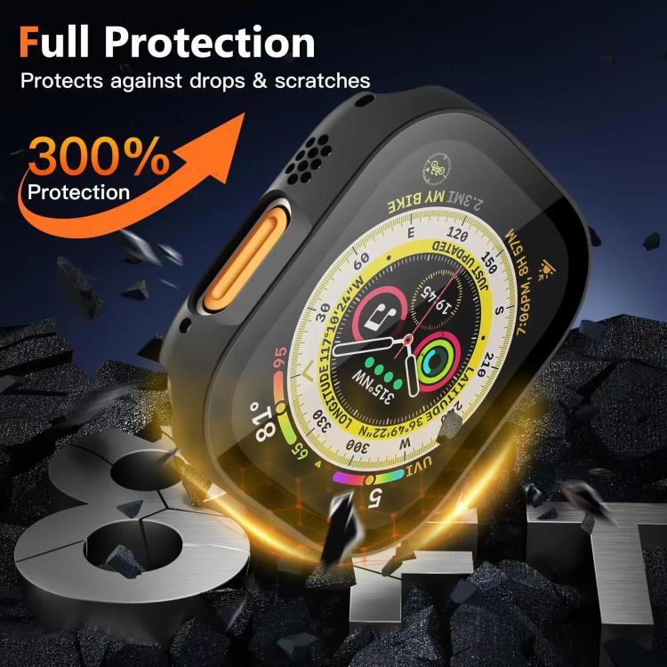 Protection d'écran xDfind en verre trempé avec boîtier en polycarbonate intégré, compatible avec Apple Watch Ultra 3/2/1 49 mm, Apple Watch Series 9/8/7 45 mm, Apple Watch Series 9/8/7 41 mm et Apple Watch Series 3/2/1 38 mm.