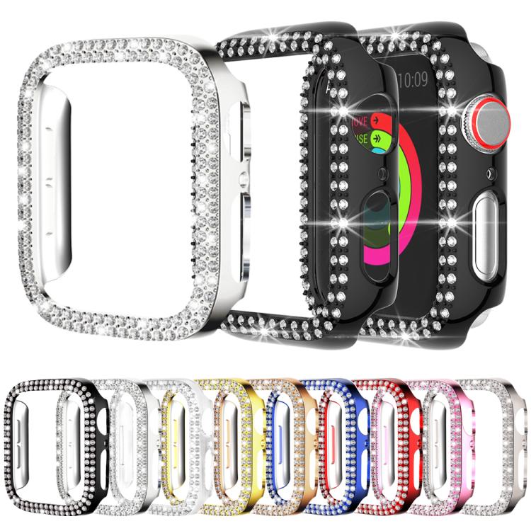 Coque de montre xDfind à double rangée de diamants ajourés en polycarbonate, compatible avec Apple Watch Series 9/8/7 45 mm, Apple Watch Series 9/8/7 41 mm, Apple Watch Series 3/2/1 38 mm, Apple Watch Series 3/2/1 42 ​​mm