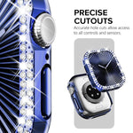 Coque de montre xDfind à double rangée de diamants ajourés en polycarbonate, compatible avec Apple Watch Series 9/8/7 45 mm, Apple Watch Series 9/8/7 41 mm, Apple Watch Series 3/2/1 38 mm, Apple Watch Series 3/2/1 42 ​​mm