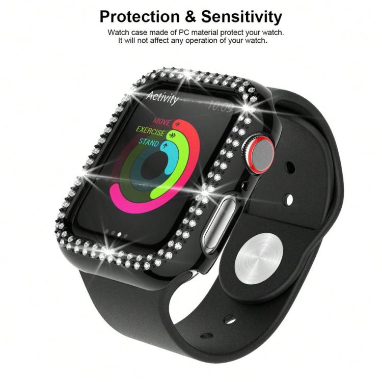 Coque de montre xDfind à double rangée de diamants ajourés en polycarbonate, compatible avec Apple Watch Series 9/8/7 45 mm, Apple Watch Series 9/8/7 41 mm, Apple Watch Series 3/2/1 38 mm, Apple Watch Series 3/2/1 42 ​​mm
