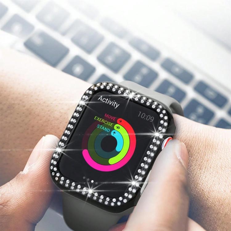 Coque de montre xDfind à double rangée de diamants ajourés en polycarbonate, compatible avec Apple Watch Series 9/8/7 45 mm, Apple Watch Series 9/8/7 41 mm, Apple Watch Series 3/2/1 38 mm, Apple Watch Series 3/2/1 42 ​​mm