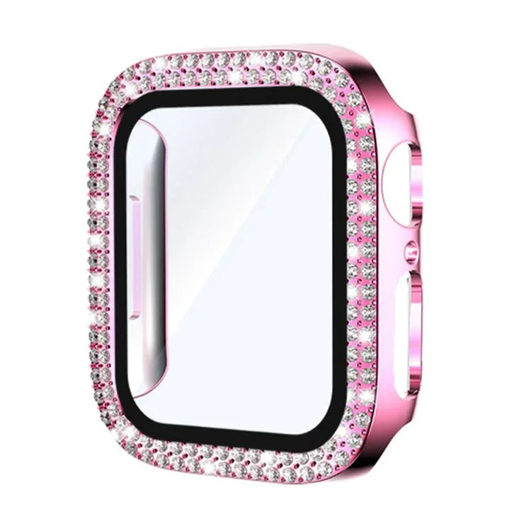 xDfind Coque de montre en PC intégrée avec film en verre trempé double rangée de diamants, pour Apple Watch Series 9 / 8 / 7 41mm, pour Apple Watch Series 3 / 2 / 1 38mm, pour Apple Watch Series 3 / 2 / 1 42mm