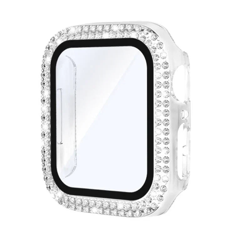 xDfind Coque de montre en PC intégrée avec film en verre trempé double rangée de diamants, pour Apple Watch Series 9 / 8 / 7 41mm, pour Apple Watch Series 3 / 2 / 1 38mm, pour Apple Watch Series 3 / 2 / 1 42mm