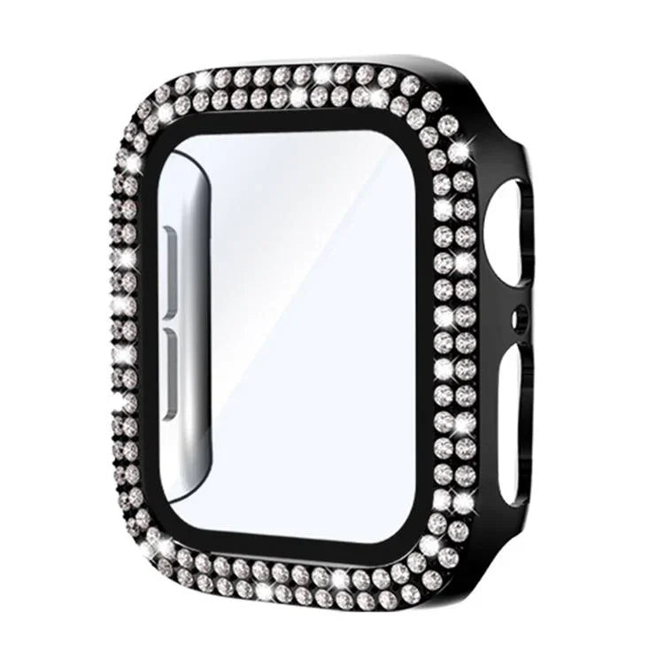 xDfind Coque de montre en PC intégrée avec film en verre trempé double rangée de diamants, pour Apple Watch Series 9 / 8 / 7 41mm, pour Apple Watch Series 3 / 2 / 1 38mm, pour Apple Watch Series 3 / 2 / 1 42mm