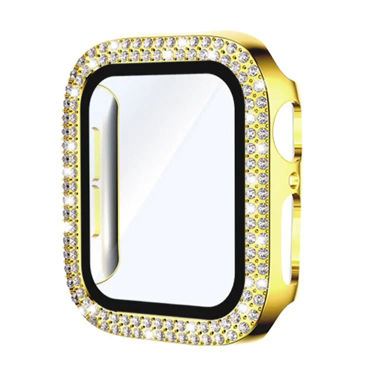 xDfind Coque de montre en PC intégrée avec film en verre trempé double rangée de diamants, pour Apple Watch Series 9 / 8 / 7 41mm, pour Apple Watch Series 3 / 2 / 1 38mm, pour Apple Watch Series 3 / 2 / 1 42mm