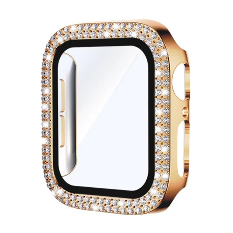 xDfind Coque de montre en PC intégrée avec film en verre trempé double rangée de diamants, pour Apple Watch Series 9 / 8 / 7 41mm, pour Apple Watch Series 3 / 2 / 1 38mm, pour Apple Watch Series 3 / 2 / 1 42mm
